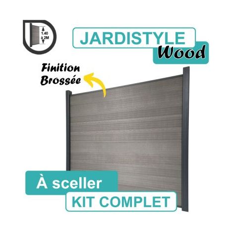 Kit Clôture Composite Gris Clair Effet Brossé 7,2M - A Sceller - 1,70 mètre