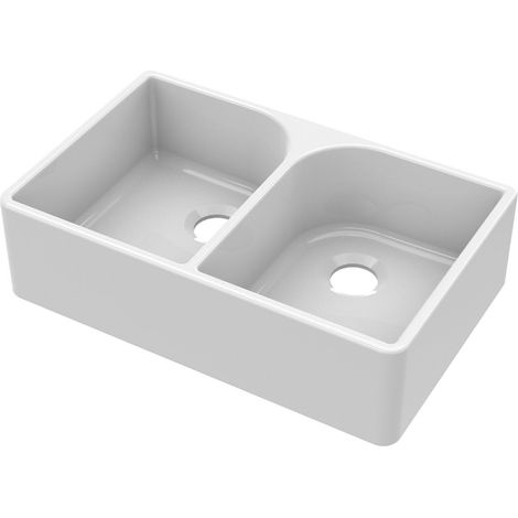 795mm - Double Bowl Full Weir Butler Kitchen Sink - No Overflow, No Tap Hole