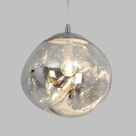 Plafonnier en verre métallisé chromé, E27 Ø28 cm