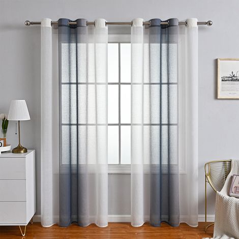 Rideaux Voilage à Rayures, Voilages Intérieurs avec Oeillets, Beaux Voile Rideau Voilage Fenetre Chambre, Lot de 2 Transparent Rideaux Salon - Gris 132x213