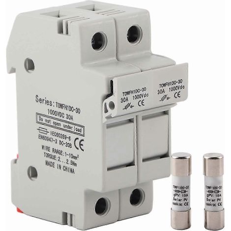 Support DIN Rail Fusible Porte-Fusible 2 Pôles 1000VDC 15A TOWFH1DC Disjoncteur Protection Équipement Contrôle (1/5)