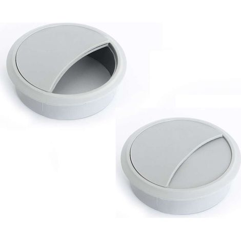 Cyclingcolors – Lot de 2 passe-câbles en plastique 68mm – Encastrable pour bureau – Cordon prise ordinateur et écran – Accessoire ameublement gris clair