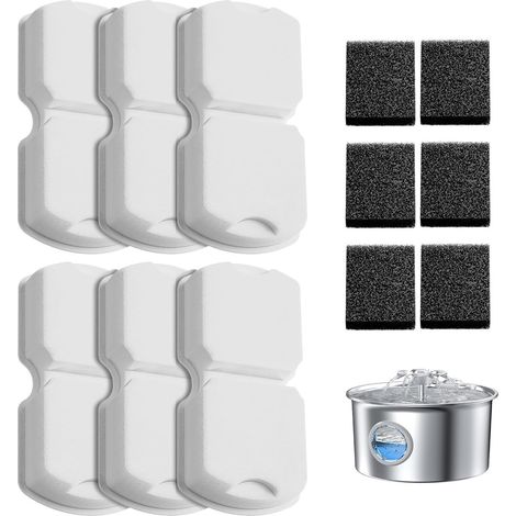 12 Filtres Fontaine à Eau Chat, 6 Charbon Actif, 6 Éponges, Pour Distributeur Inox Chien (1/5)