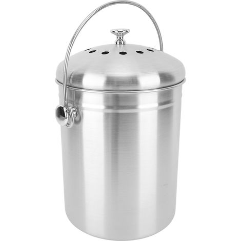 Composteur de comptoir rond en acier inoxydable avec filtres à charbon pour éliminer les odeurs, idéal pour la cuisine. (1/5)