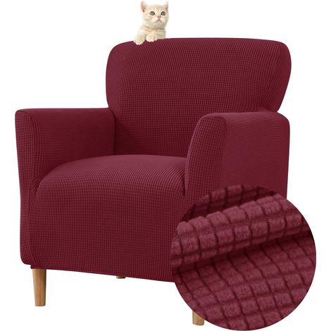 Housse élastique fauteuil 1 place, housse fauteuil jacquard housse club Chesterfield protège-fauteuil lavable salon tub chaise (Rouge) (1/5)