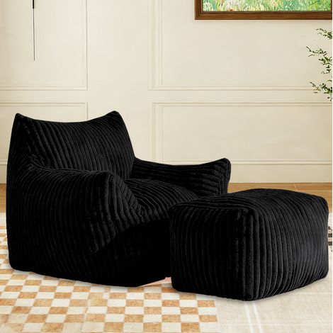 Fauteuil relax 103x90x70 cm en tissu peluche noir, gain de place pour salon FloraGrace (1/5)
