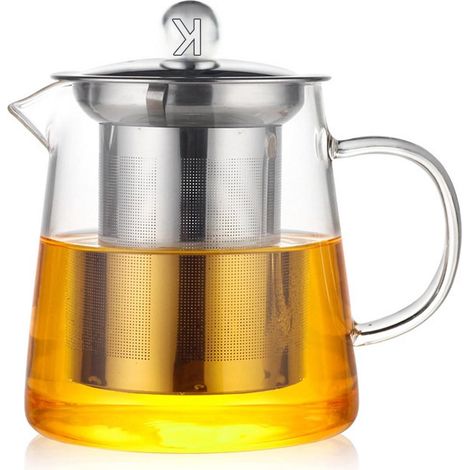 Théière en verre carrée 450 ml - Verre à théière - Résistant à la chaleur avec infuseur - 1 pièce - Transparent (1/5)