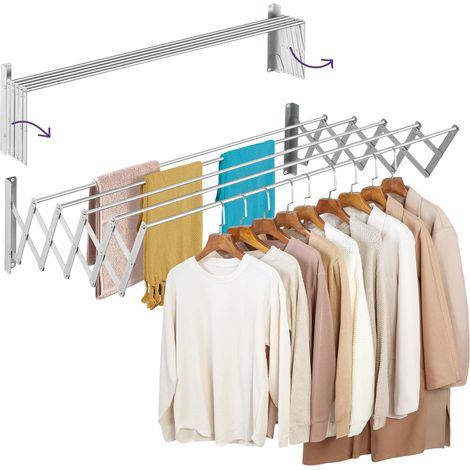 Séchoir Mural Rétractable 160cm Anticorrosion – 5 Tubes en Aluminium, Extension 12–80 cm, Montage Intérieur/Extérieur, Gain de Place, Pose Facile (1/5)