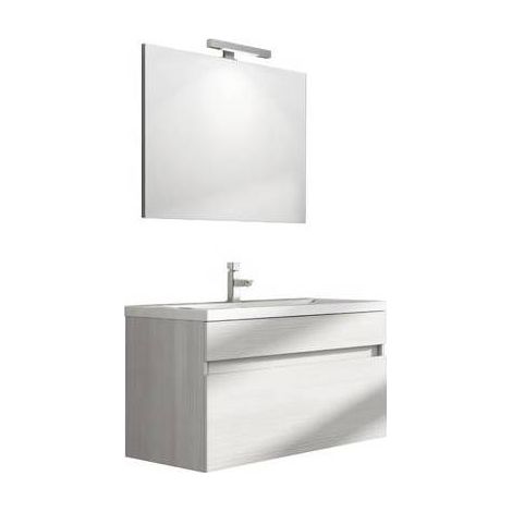 MOBILE BAGNO SOSPESO "PERSEO" CON LAVABO E SPECCHIO CM. 90 Misura: Larice Bianco