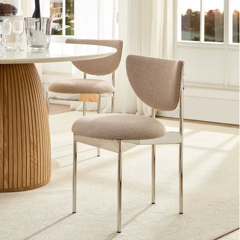 MEUBLIV Lot de 2 chaises de salle à manger scandinaves kaki clair en tissu et acier inoxydable (1/5)