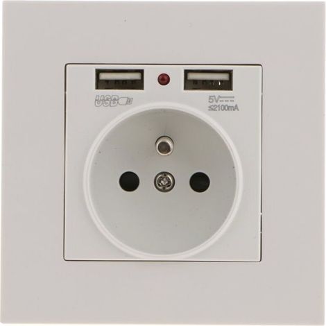Prise murale encastrable double USB 5V/2,1A – Charge rapide pour smartphones et tablettes – Installation facile encastrée (1/5)