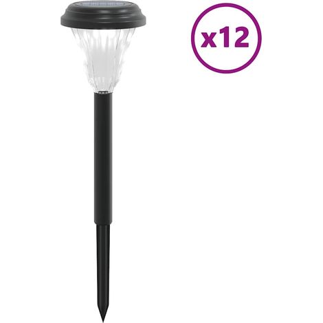 Set di 12 luci solari per vialetti e pali da giardino 8,5 x 31 cm illuminazione automatica atmosfera accogliente nero PS 020056662