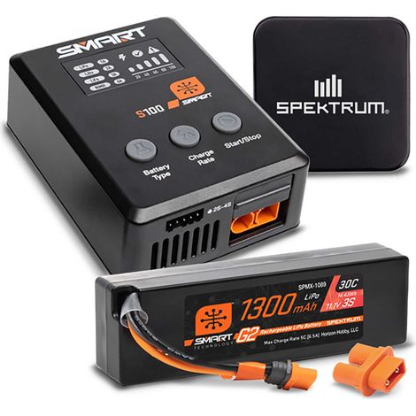 Smart Powerstage Bundle: 1300mAh 3S 30C LiPo Battery (IC2) - S100 Charger - 65W Power Supply - Adapter