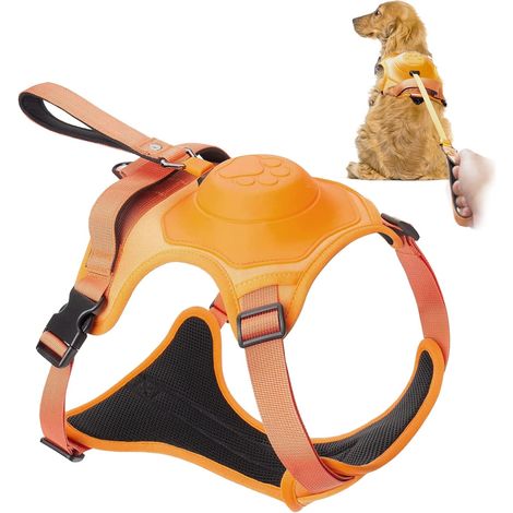Harnais pour chien avec laisse rétractable intégrée, harnais anti-traction avec gilet rembourré doux et ajustable, verrouillage automatique pour chien de 1,28 m (L)
