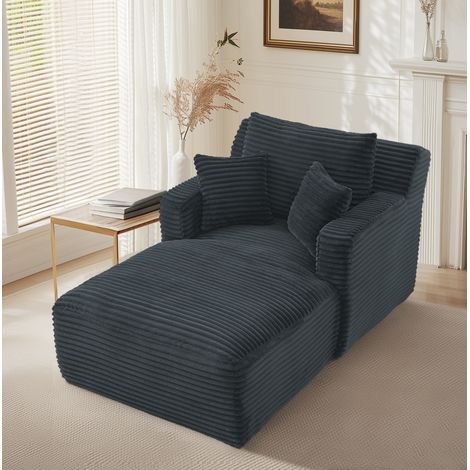 Sofá chaise longue individual de pana 166 x 100 x 82 cm, sin montaje, gris oscuro HAVRYA (1/5)
