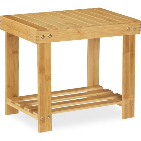 Taburete multiusos para baño almacenamiento 50 x 30 x 30 cm uso práctico en bambú natural 130010742 (1/4)