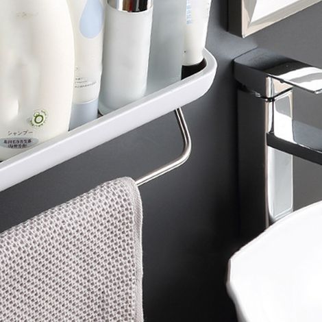 Étagère de rangement murale sans perçage en plastique avec barre à serviette pour salle de bain gris