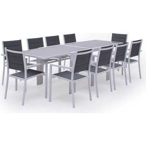 LAMPEDUSASet di mobili da giardino allungabili in textilene grigio 10 posti - alluminio bianco