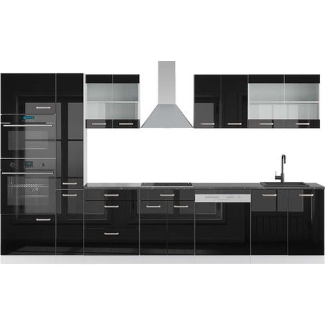 Cucina componibile R-Line, Nero lucido/bianco, 350 cm con armadio alto, PL Antracite, Vicco (1/5)