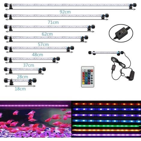 LED Éclairage Aquarium Lampe Tube Étanche Lighting Plongée A Economie D'energie Fish Tank Décoration RGB Couleur avec Télécommande (1.8 28cm, RGB) (1/5)