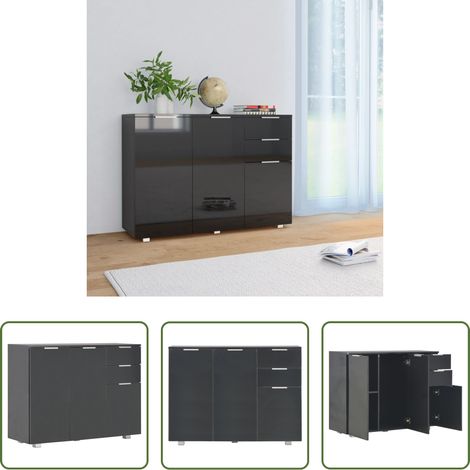 vidaXL Rangement salon - Buffet Noir brillant 107x35x80,5 cm (1/5)