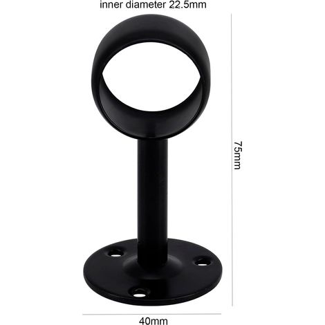 Lot de 4 Supports tringle à rideau, Acier inoxydable noir, 22 mm, Pour salle de bain et placard
