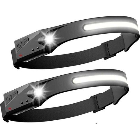 Lot de 2 Lampe frontale led Phare à Capteur Torche Frontale puissante COB XPE 5 Modes USB Rechargeable Lampe de Course Étanche, Camping, Lecture, Randonnée, Cyclisme, Pêche, Velo