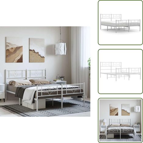 The Living Store Cadre de lit métal sans matelas et pied de lit blanc 150x200 cm - Cadre De Lit - Lit Double - Lit Metal - Lit Blanc - Meuble Chambre
