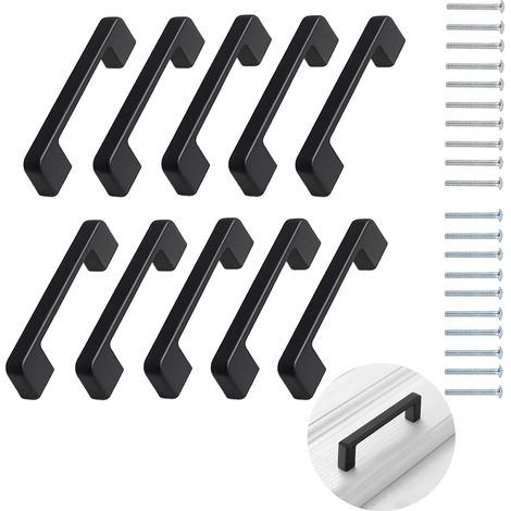10 Pièces Poignées de Placard en Aluminium Noir, Poignee de Meuble Cuisine, Poignée de Placard et D'armoires, Poignées de Tiroir pour Cuisine et Meubles, Installation Facile et Durable (1/5)