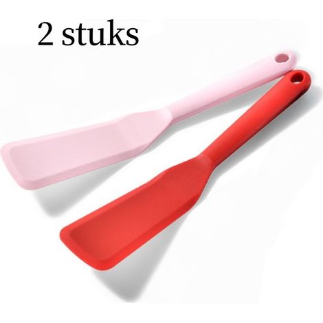 Lot de 2 spatules en silicone résistantes à la chaleur et compatibles avec les poêles antiadhésives 25 cm couleurs rouge et rose (1/5)