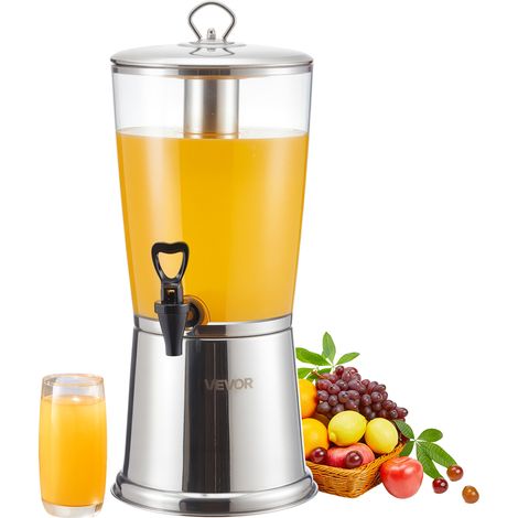 VEVOR Distributore di Bevande, 8 L per Feste, Contenitore di Succhi in Acciaio Inox e Plastica con Rubinetto per Camera del Ghiaccio, Distributore di Te, Limonata, Succo deAcqua, per Ristoranti