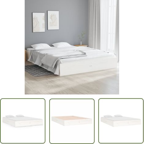 The Living Store Cadre de lit sans matelas blanc bois massif 140x190 cm - Cadre De Lit - Lit Double - Bois Massif - Lit Blanc - Chambre À Coucher (1/5)