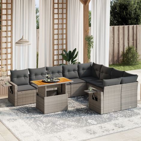 vidaXL Set Divano da Giardino 10 pz con Cuscini Grigio in Polyrattan (1/3)