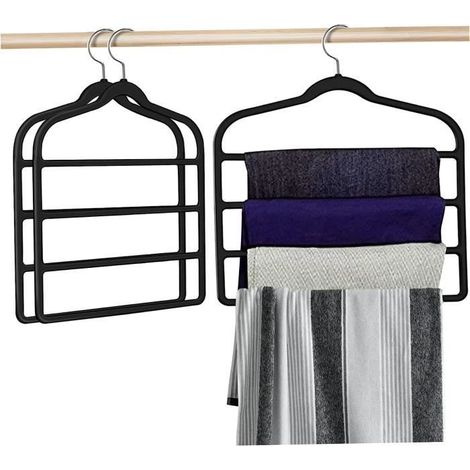 3pcs Cintres pour Pantalons Cintres Peu Encombrants en Velours 4 Couches Cintres pour Pantalons Cintres Antidérapants (1/4)