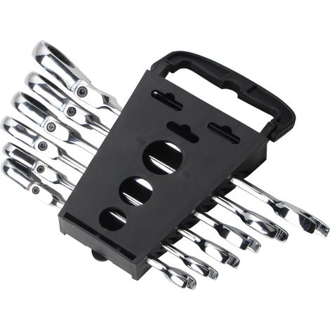 Clé à cliquet à tête mobile Jeu de 6 cadres en plastique Dents CRV72 finement polies Tête secouante à 180° à double usage (1/3)