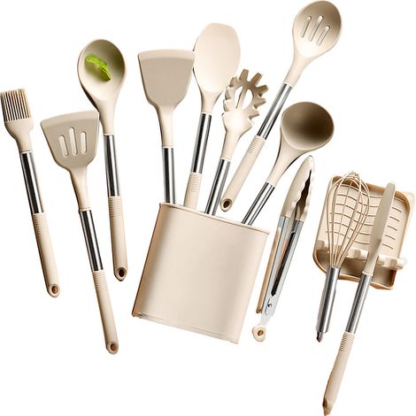 13-teiliges Küchenutensilien-Set aus Edelstahl und Silikon – Löffel, Pfannenwender, Schöpfkelle, Küchenset (1/5)