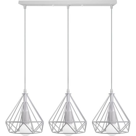 Lampes Suspendues Rétro Blanc 20CM 3 Lumières Plafonnier Vintage E27 Lustre Modernes Suspension Luminaire En Forme De Diamant (1/5)