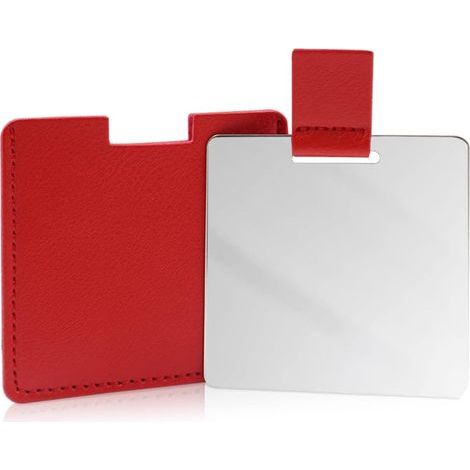 Miroir compact incassable en acier inoxydable, miroir de sac à main, miroir de voyage incassable avec étui en cuir PU, cadeau de maquillage (rouge) (1/5)