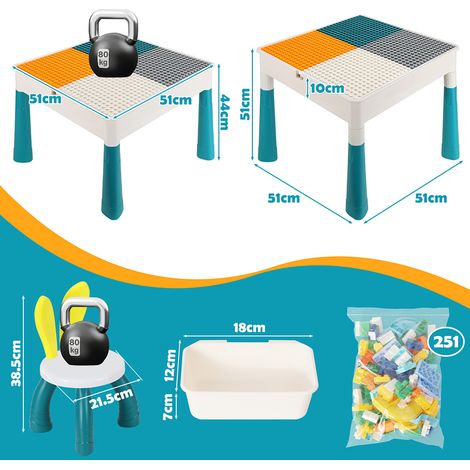 Wolketon Multifunktionaler Kinderspieltisch mit 2 Stühlen und 251 Bausteinen, Aktivitätstisch 51x51 cm für Kinderzimmer (1/3)