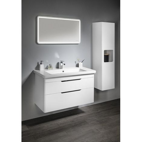 Ensemble complet meuble de salle de bain ELLA 100cm avec miroir et colonne, blanc