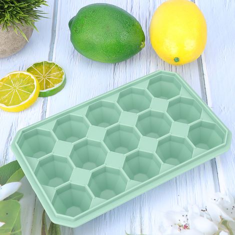 15Grids DIY Silikon-Eiswürfelform, Gefrierform, Puddingform, Schokoladenform, Backform mit Deckel, Grün (1/5)