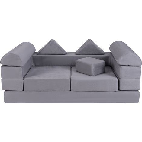 Set d'escalade et de rampement en mousse 9 pièces avec tissu suédé respirant - gris (1/5)