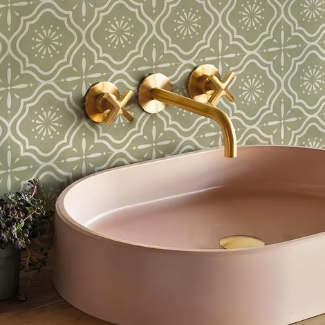 Lot de 10 autocollants de transfert pour carrelage de salle de bain, cuisine, crédence, carrelage mural en vinyle à décoller et à coller, 20,3 cm, vert sauge (1/5)