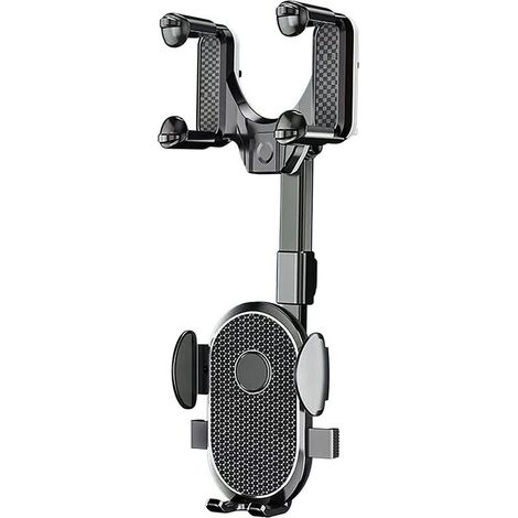 Support téléphone pour voiture, ABS/Polyuréthane, Fixation miroir, 360°, Noir (1/4)