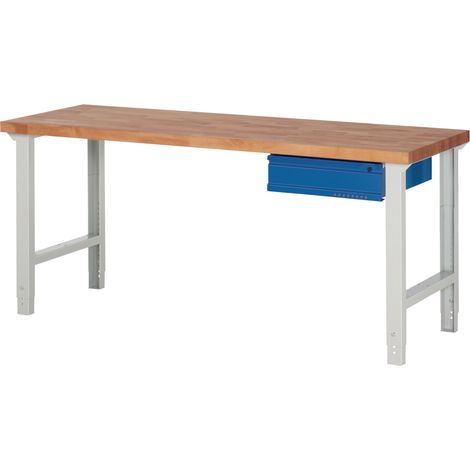 Banco  de  trabajo  Ser.BK  650  B2000xT700xH790-1140mm  haya  maciza  gris/azul  1  cajón  TW (1/2)