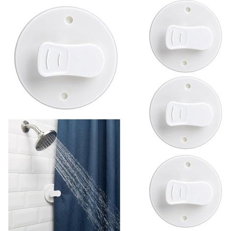 4er-Set Duschvorhangclips – Selbstklebend, wind- und spritzwassergeschützt – Weißes ABS-Material – Geeignet für Zuhause, Badezimmer und Wandmontage (1/5)
