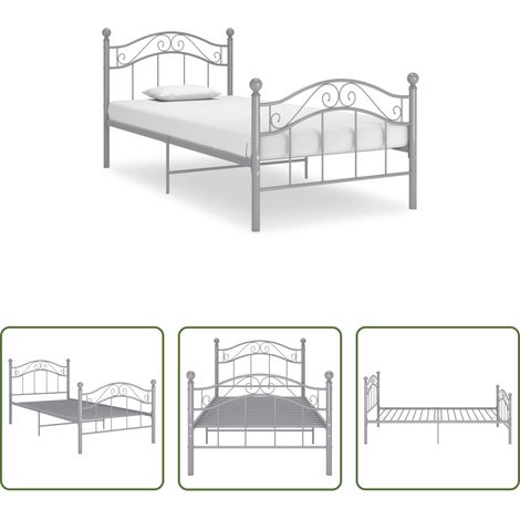 vidaXL Bettgestell - Bett Grau Metall 90x200 cm (1/5)