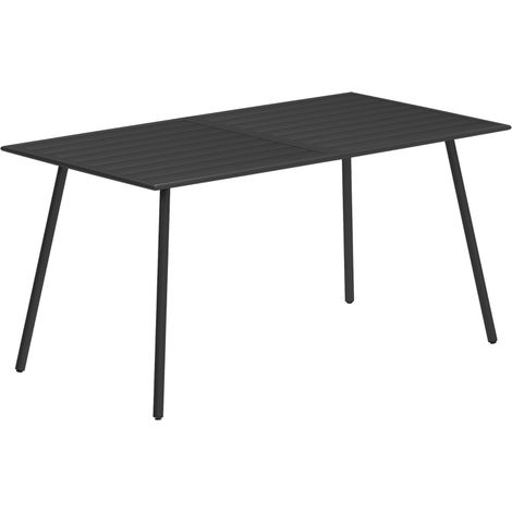 Rectangle Garden Table with Slat Top, Steel Frame, Outdoor Table for 6 Person, 150 x 80 x 74 cm, Black (1/5)