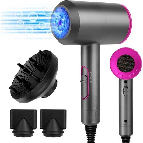 (Violent, metallic grau) 2000-W-Ionen-Haartrockner – Uplayteck – Professioneller Haartrockner mit 2 Konzentratoren und 1 Diffusor, 3 Geschwindigkeitsstufen, 2 (1/5)