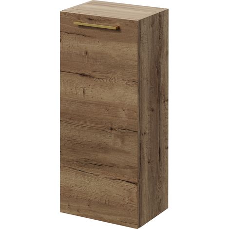 Napoli Tobacco Oak 350mm Wall Mounted Single Door Side Cabinet - 350mm - Brushed Brass 160mm Handle